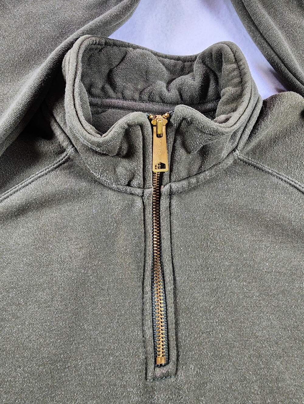 Carhartt K503 Mens XL Olive Quarter Zip Mock Neck Sweatshirt Relaxed Fit - Picture 8 of 12